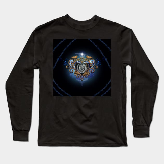 Wonderful steampunk heart with clocks gears and lion Long Sleeve T-Shirt by Nicky2342